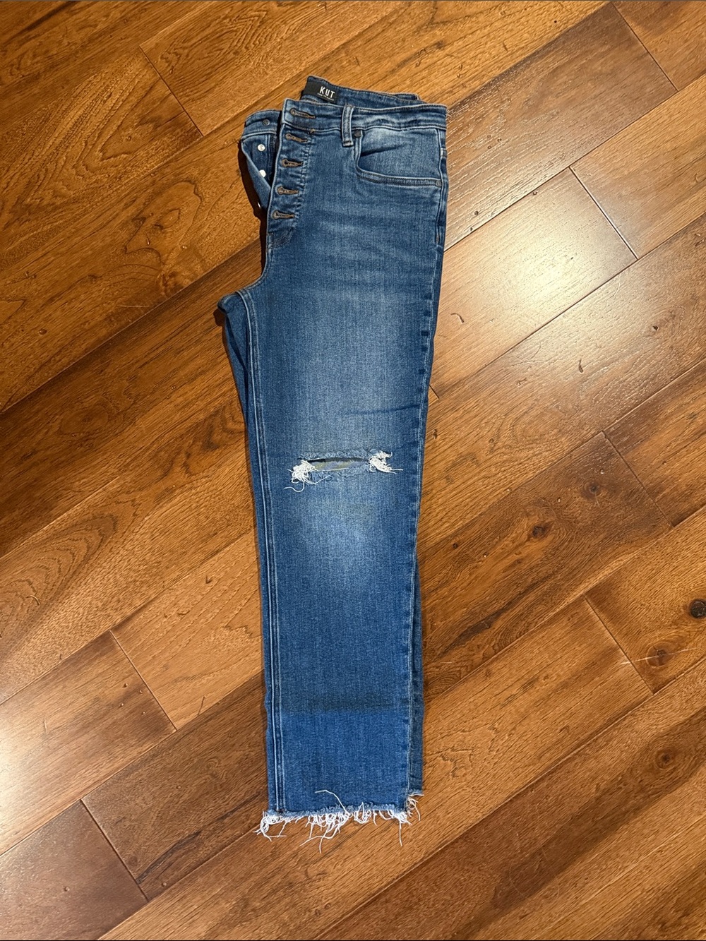 Kut from the Kloth Distressed Dark Blue Ankle Jeans